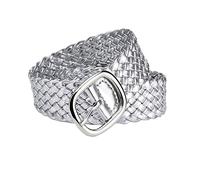 KOFORD 106cm Silver Pin Buckle Colorful Patent Leather Woven Elegant Women Belt for Dress Decoration, Silver