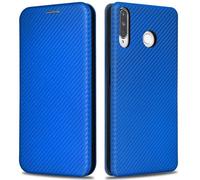 KOGENG Mobile Phone Case for Huawei P30 Lite Case with Wallet Card Slot RFID Blocking, Carbon Fibre Texture Magnetic Flip Case Protective Cover for Huawei P30 Lite 5G Case Cover (Blue)
