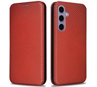 KOGENG Mobile Phone Case for Samsung Galaxy A15 5G Case with Wallet Card Slot RFID Blocking, Carbon Fibre Texture Magnetic Flip Case Protective Cover for Samsung A15 5G Case Cover (Red)