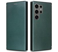 KOGENG Mobile Phone Case for Samsung Galaxy S25 Ultra Case with Wallet Card Slot RFID Blocking, Carbon Fibre Texture Magnetic Flip Case Protective Cover for Samsung S25 Ultra 5G Case Cover (Green)