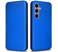 KOGENG Mobile Phone Case for Samsung Galaxy S26 Case with Wallet Card Slot RFID Blocking, Carbon Fibre Texture Magnetic Flip Case Protective Cover for Samsung S26 Case Cover (Blue)