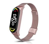KoGiio Strap Compatible with Xiaomi Mi Band 7, Men Women Mesh Woven Stainless Steel Metal Breathable Replacement Watch Band Compatible with Xiaomi Mi Band 7 - Pink
