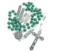 KOGMMYSEVP 6 * 7mm Rose Scent Perfume Rosary,Necklace With Five Mysteries Antique Silver St.and Jesus Cross [Green]