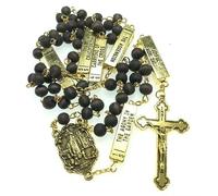 KOGMMYSEVP 6 * 7mm Rose Scented Perfume Rosary,Necklace With Five Mysteries Antique Gold Fatima and Jesus Cross [Coffee]
