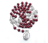 KOGMMYSEVP 6mm Red or Black Wood Rosary Wooden Beads Religious Necklace [Red,6mm beads]