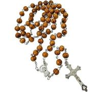 KOGMMYSEVP Blessed Rosary Necklace Wood Rosary Beads Jerusalem Cross Crucifix Virgin Mary Centerpiece Necklace [1 trend,20inches]