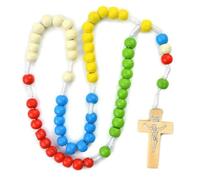 KOGMMYSEVP Cheap Five Colors Wooden Beads Missionary Rosary Rope Knotted Corded Rosary Environmentally [Multi wooden rosary,33cm]