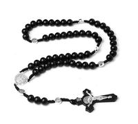 KOGMMYSEVP Christian 10MM Wood Beaded Rosary Necklaces for Women Men Crucifix Cross Pendant Chain Men Religion Prayer Jewelry [C3,44cm+14.5cm]