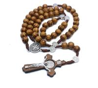 KOGMMYSEVP Christian Medal Cross Religious Prayer Chaplet String Handmade Wood Beads Rosary Necklace [Gold,59CM]