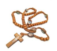 KOGMMYSEVP ChristReligious Promotional Wood Beads Handmade Nylon Cord Rosary Necklace JERUSALEM Religious Jewelry [light blown,cross]
