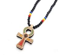 KOGMMYSEVP COLORFUL BLING African Egyptian Ankh Pendant Handmade Wooden Beads Protection Coptic Ankh Necklace Religious Hip Hop Jewelry for Men Women-mix,Wood,wood