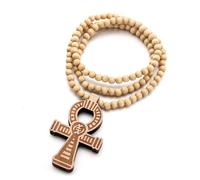 KOGMMYSEVP COLORFUL BLING African Egyptian Ankh Pendant Handmade Wooden Beads Protection Coptic Ankh Necklace Religious Hip Hop Jewelry for Men Women