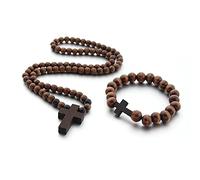 KOGMMYSEVP COLORFUL BLING Classic Natural Wood Beads Pendant Necklace for Men Women Religious Rosary Jewelry Handmade Prayer