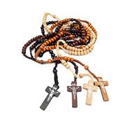 KOGMMYSEVP COLORFUL BLING Classic Natural Wood Beads Pendant Necklace for Men Women Religious Rosary Jewelry Handmade Prayer