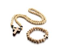 KOGMMYSEVP COLORFUL BLING Classic Natural Wood Beads Pendant Necklace for Men Women Religious Rosary Jewelry Handmade Prayer