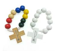 KOGMMYSEVP Colorful Religious Holy Wood Cross Infant Baptism Finger Ring Rosary Wooded Beads Rosary Finger Ring