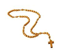 KOGMMYSEVP Cross Jesus Our Lady of Mary Prayer Bead Necklace,Wooden Bead Chain,Religious Ornament [Light brown Retro,78cm]