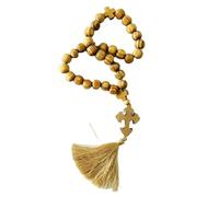 KOGMMYSEVP Faux Olive Wood Unfinished Prayer Beads Orthodox Cross Rosary 11 * 12mm Wooden Beads Necklace Car Hanging Rosary With Brown Tassel [natural wood,rosary]