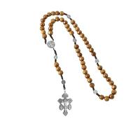 KOGMMYSEVP Handmade Wooden Beads Woven Rope Alloy Jesus Cross Rosary Pendant Necklace Miracle Medal Saint Jewelry [1 10mm,18inches]