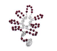 KOGMMYSEVP Handmade Wooden Resin Crucifix Rosary Beads Chain Pendant Necklace Colorful Love Heart Catholic Virgin Mary Jesus Necklace for Women Men Religious Lord Praying Jewelry