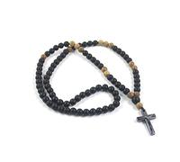 KOGMMYSEVP Handmade Wooden Resin Crucifix Rosary Beads Chain Pendant Necklace Colorful Love Heart Catholic Virgin Mary Jesus Necklace for Women Men Religious Lord Praying Jewelry