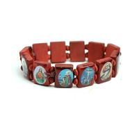 KOGMMYSEVP Images Religious Saints Jesus and Rosary Christian Wood Made Designs Elastic Stretchable Wooden Small Panel Bracelet [light brown,CLASSIC]
