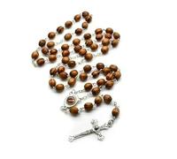 KOGMMYSEVP Jerusalem Wood Rosary Virgin Mary with Soil Medal Jesus Cross Prayer Religious Necklace Wholesale [RN-032,22"]