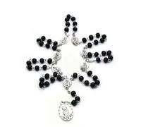 KOGMMYSEVP Newest Silver Plated Lady Virgin Mary Wooden Beads Seven Sorrows Rosary Necklace for Holy Christian Sublimation Prayer [Black,Religious]