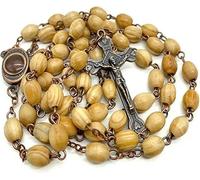 KOGMMYSEVP Olive Wood Beads Rosary Necklace Beaded Metal Roses Chaplet Jerusalem Holy Soil Medal&Cross Crucifix Necklace [1 trend,20inches]