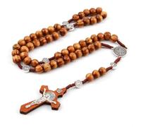 KOGMMYSEVP Olive Wood Rosary Necklace,Catholic Christian Religious Rosary Necklace with Pendant,Handmade Wooden Smooth Beads for Men Women for Prayer Meditation Emotional Sustenance Support