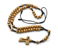 KOGMMYSEVP Olive Wood Rosary with Tau Cross Adjustable Woven Necklace Men 7 * 8mm Wooden Beads Handmade Rosary Beads [1 wood rosary necklace,32+10cm]