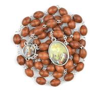 KOGMMYSEVP Oval Wooden Beaded Prayer Rosary Sorrows St Mary Medal Brown Rosary [Brown Wooden rosary,customizable]