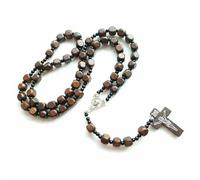 KOGMMYSEVP Peace Chaplet Medjugorie Rosary Square Wooden Beads St Cross Handmade Rosaries for Praying [natural wood rosary,18inches]