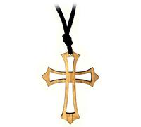KOGMMYSEVP Pointed Simple Necklace,2" Olive Wood Pendant with 30" Adjustable Cord,Religious Faith Necklace for Men&Women,Christian&Catholic Orthodox Wooden Keepsake for