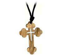 KOGMMYSEVP Pointed Simple Necklace,2" Olive Wood Pendant with 30" Adjustable Cord,Religious Faith Necklace for Men&Women,Christian&Catholic Orthodox Wooden Keepsake for