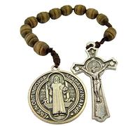 KOGMMYSEVP Religious Gifts Brown Wood Prayer Bead Pocket Rosary with Saint Benedict Medal and Crucifix,9 Inch