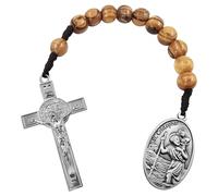 KOGMMYSEVP Saint Christopher Medal One Decade Prayer Pocket Rosary St Benedict Medal Crucifix 10 mm Olive Wood Beads Open Style Wooden Tenner Rosaries Handmade Catholic Linen Rosary Pouch
