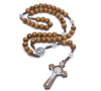 KOGMMYSEVP Women Men Religious Jewelry Wooden Cross Necklace Virgin Mary 10MM Rosary Beads Wood Rosary Necklace [Brown cross5.8 * 3.5cm/mary2.0 * 2.0cm,24inches]