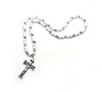 KOGMMYSEVP Wooden Beads Christ Crucifix Prayer Orthodox Rosary Necklace Chain [White Christ Crucifix Prayer Orthodox Rosary Necklace Chain,27cm]