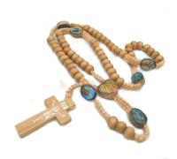 KOGMMYSEVP Wooden Beads JERUSALEM Religious Jewelry Cross Jesus Rosary Necklace [3,17.5cm]