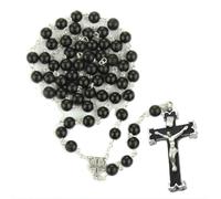 KOGMMYSEVP Wooden Handmade Rosary Black Wooden Bead Cross Ornament Necklace Father Mother God [Black,22"]