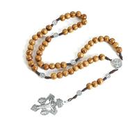 KOGMMYSEVP Wooden Rosary Crucifix Necklace Catholicism Religious Rosaries Prayer Beads Christian Cross Jesus Christ Jewelry [Brown2]