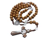 KOGMMYSEVP Wooden Rosary Crucifix Necklace Catholicism Religious Rosaries Prayer Beads Christian Cross Jesus Christ Jewelry [Brown]