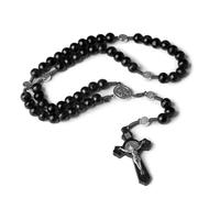KOGMMYSEVP Wooden Rosary Crucifix Necklace Catholicism Religious Rosaries Prayer Beads Christian Cross Jesus Christ Jewelry [Black]