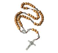 KOGMMYSEVP Wooden Rosary Crucifix Necklace Catholicism Religious Rosaries Prayer Beads Christian Cross Jesus Christ Jewelry [Brown3]