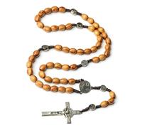 KOGMMYSEVP Wooden Rosary Necklace Catholicism Religious Rosaries Prayer Beads 8 * 10mm Christian Cross Jesus Christ Jewelry [Brown Rosary,24inches]