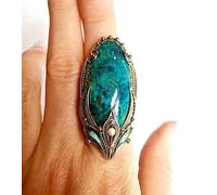 Koguxuix Women's Fashion Huge Oval Cut Created-Turquoise Ring Vintage Silver Gothic Stone Pearl Cocktail Rings Size ５ to 11 (11)