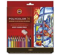 Koh-I-Noor 3835 POLYCOLOR - Artist Pencils with Sharpener and 2 Graphite Pencils in a Cardboard case - Assorted Colours, 36 Pieces