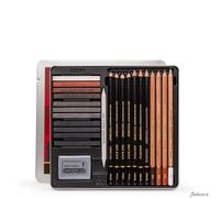 Koh-I-Noor Gioconda Sketching Tin Set Metal 24 Piece Black Sepia Drawing