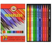 KOH-I-NOOR Progresso Woodless Coloured Pencils - Set of 12 Solid Sticks